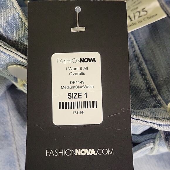 Fashion Nova Jean Overalls Womens Size 1 Waist 25 NWT - Picture 15 of 15